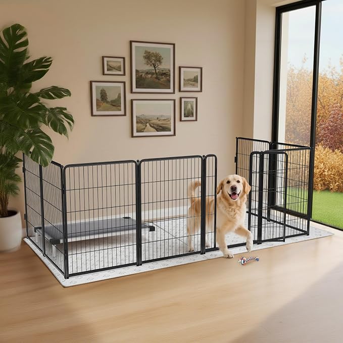 FXW Homeplus Indoor Dog Playpen with Fence-to-Wall Anchors, 40" H, 8 Panels | Calm Indoor Play Area, 4 Wall Anchors for Flexible Boundaries, for Medium & Large Dogs, Patented