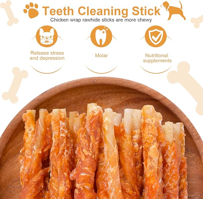 Pawant Chicken Wrapped Rawhides Dogs Treats Puppy Training Snacks Sticks Dog Chews 2lb