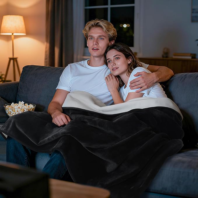 LOOBANI Waterproof Blanket for Twin Bed, Black Throw Blanket 60" x 80" | Splash Blankets for Large Dogs, Reversible Spill-Proof, Couch Cover for Sofa Protection, Movie Nights, Camping, Noise Free