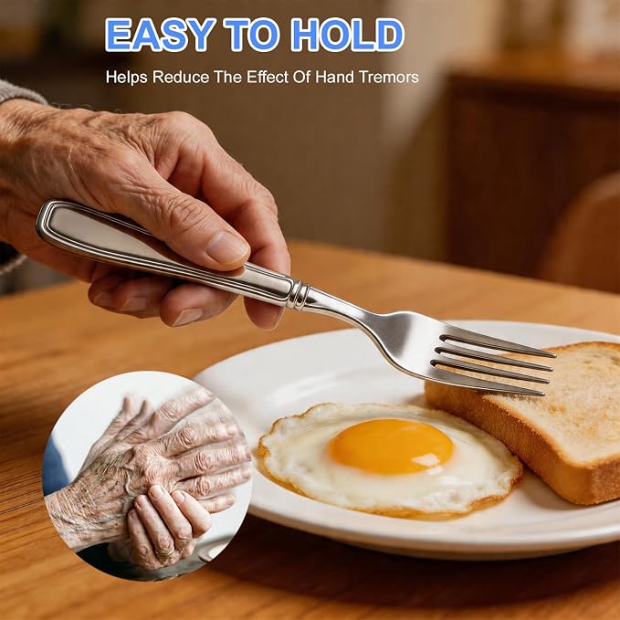 Weighted Utensils for Hand Tremors Arthritis Parkinsons Fork | Stainless Steel, Heavy Weight, Adaptive Silverware, for Adults Elderly
