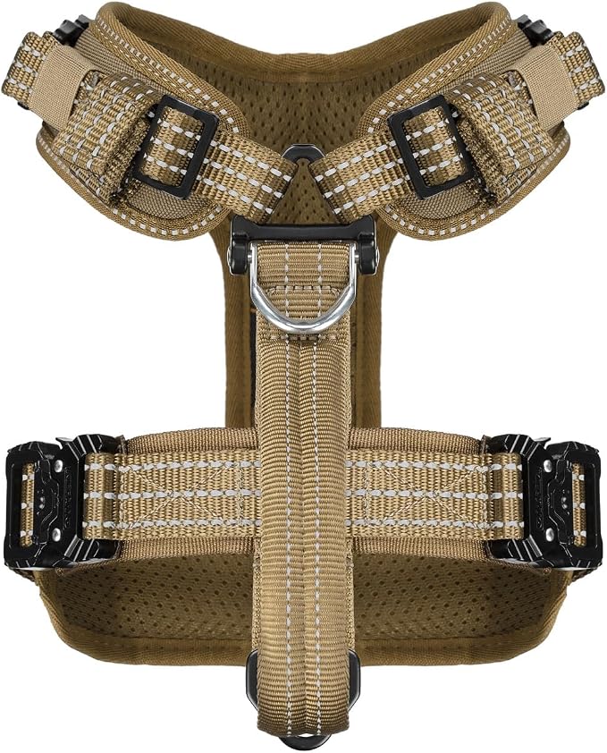 ICEFANG Dog Halter Harness with Metal Buckles,Dog Strap Vest for Small Dogs | Control Handle,Summer-Cooling,Reflective,Front Hook,Adjustable,Soft Padded,No Pull,Brown,Small