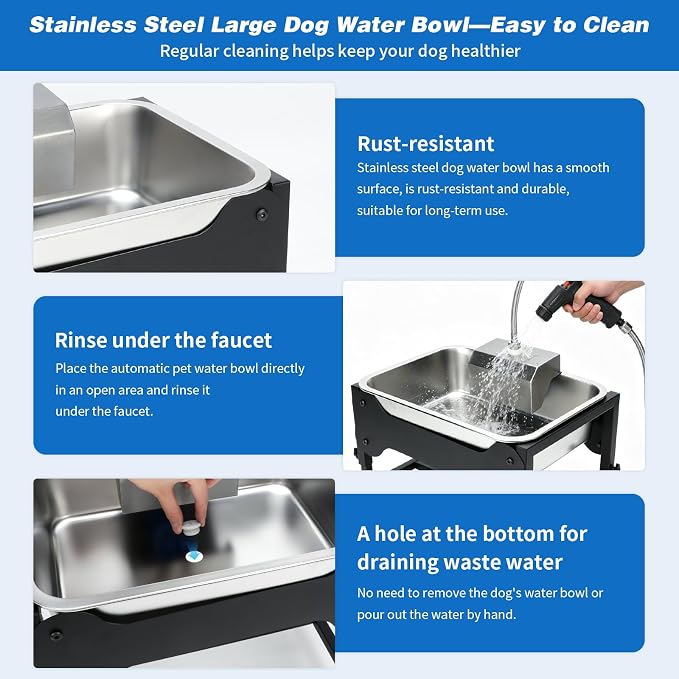 3 Gallon Outdoor Automatic Dog Water Dispenser, 4-Height Stand | Dog Water Bowl Dispenser, Auto-Refill Float Valve, Stainless Steel Bowl, Outdoor Livestock Use, 4 Heights, 14 x 10.6 x 5.9 in