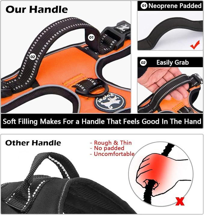 PoyPet No Pull Dog Harness Small with Front Clip & Neck Release Buckle | No Choke, Adjustable Vest, Reflective, Back Clip, Lockable, Soft Padded, Easy Control Handle for Walking Training, S, Orange