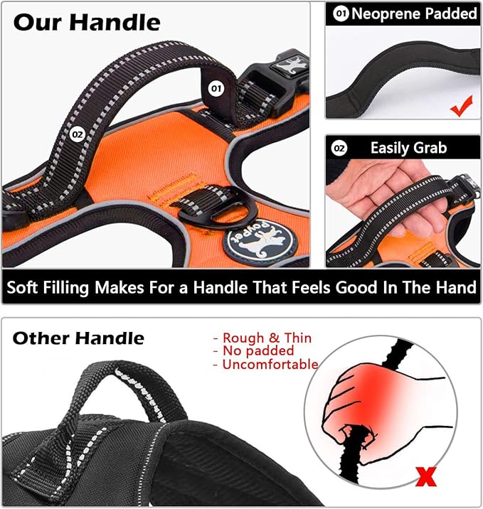PoyPet No Pull Dog Harness Large with Front Clip & Neck Release Buckle | No Choke, Adjustable Vest, Reflective, Back Clip, Lockable, Soft Padded, Easy Control Handle for Walking Training, XL, Orange