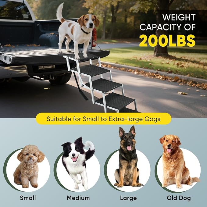 Sakerplus Dog Stairs for Large Dogs, 17.7” Wide Dog Ramps for Car 5 Steps | Foldable Dog Steps with Non Slip Surface, Portable Pet Steps for SUV, High Beds, Truck, Support Up to 200lb
