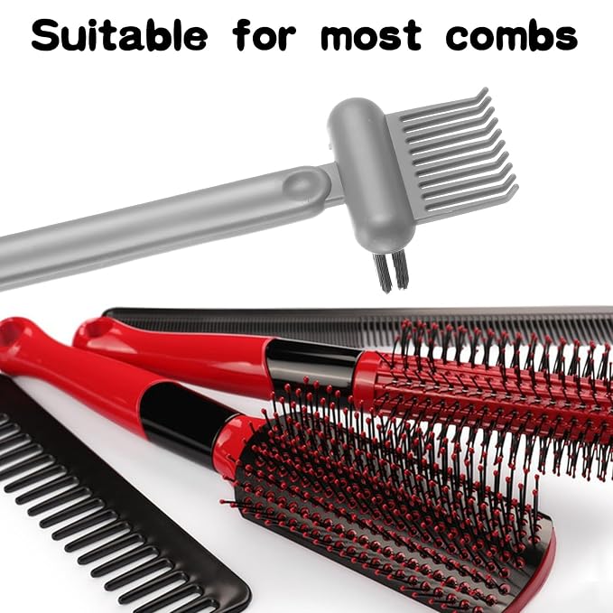 2-in-1 Hair Brush Cleaner & Remover Tool Brush Cleaning Tool Comb Cleaner Effective Hairbrush Cleaners Small and Portable for Travel Man Woman Home Salon Removing Hair Dust(Grey)