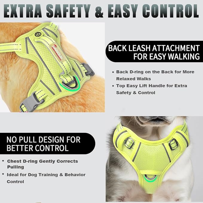 BARKBAY No Pull Dog Harness Large Reflective Dog Harness with Front Clip and Easy Control Handle for Walking Training Running with ID tag Pocket(Sunlight,S)