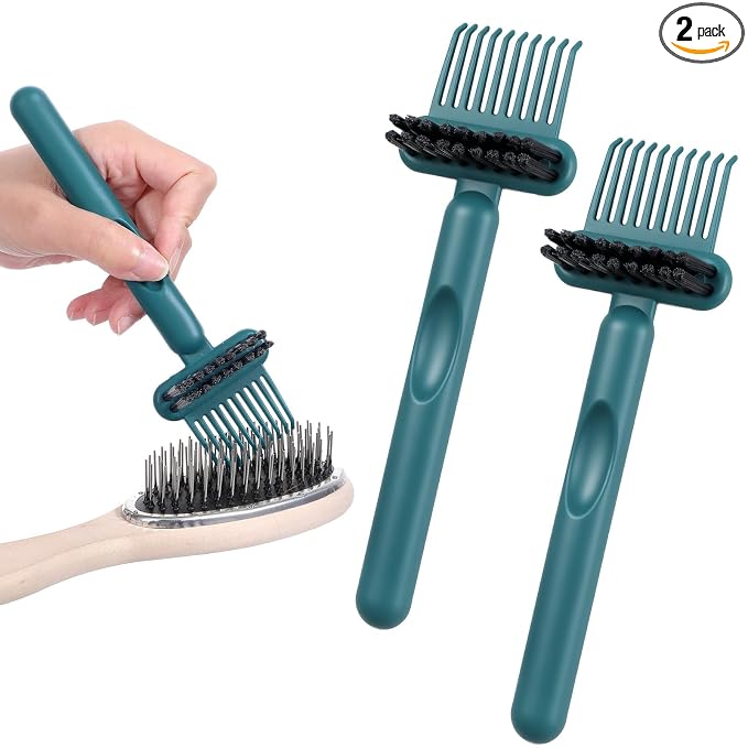 Yuanchu 2Pcs 2-in-1 Hair Brush Cleaner and Remover Tools, Dual-Sided Comb Effective Hairbrush Cleaner for Removing Hair and Dust Home Salon Travel Use(Green)