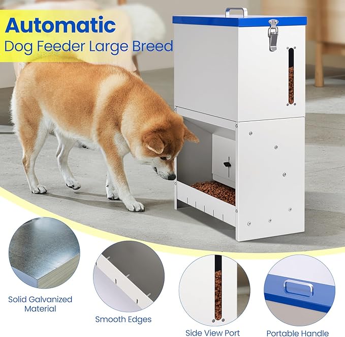 22lbs Gravity Dog Feeder - Automatic Dog Feeder Large Breed | Dog Food Dispenser,Adjustable Feeding Speed,Two Installation Method,Solid Material, Viewing Window Design,for Cat Dog