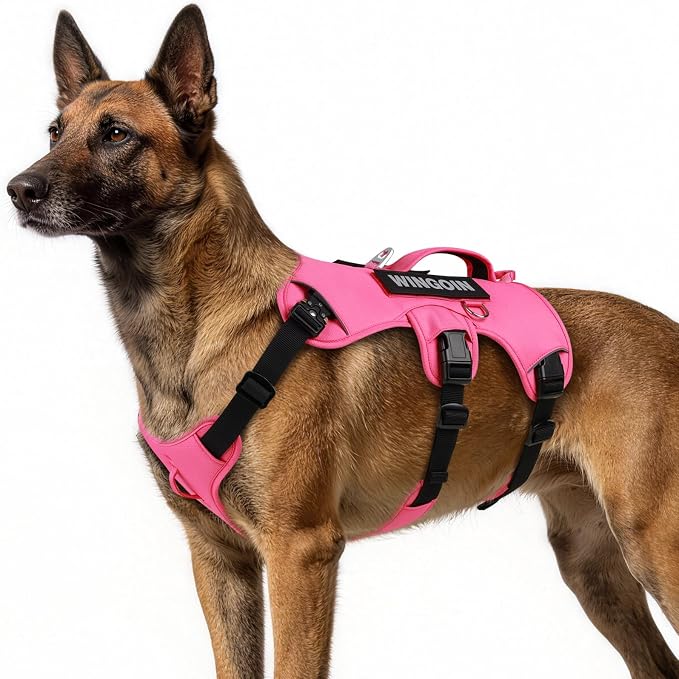 WINGOIN Dog Vest Harness for Large Dogs,Hotpink L | with Handle,Adjustable Reflective,Military K9 Style,Big Size Dog Vest,for German Shepherd,for Walking Training Hunting