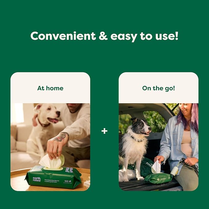 Earth Rated Dog Poop Bag Refill Rolls and Grooming Wipes Bundle, Includes Includes 1 Poop Bag Dispenser, 900 Leak Proof and Extra Thick Waste Bags and 400 Plant Based Grooming Wipes, Unscented