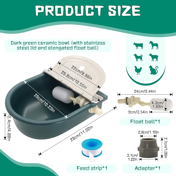 Automatic 1.2 Gallon Water Trough Cow Cattle Horse Water Bowls with Float ValveLivestock Tool Bowl for Cat Goat Sheep Dog Animal Drinking Equipment