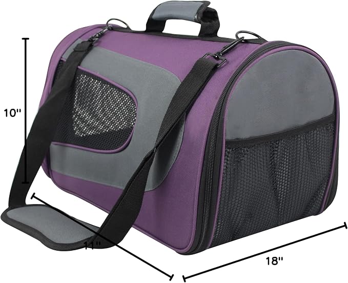 EliteField Deluxe Soft Pet Carrier (3 Year Warranty, Airline Approved), Multiple Sizes and Colors Available (18" L x 10" W x 11" H, Purple+Gray)