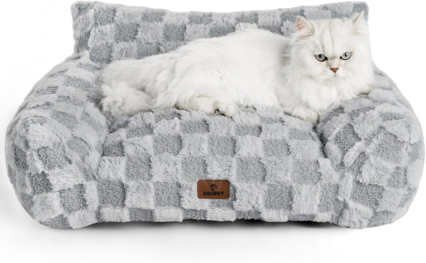 Cat Bed Cats Couch for Puppy and Kitten, Fluffy Pet Couch Small Dog Sofa Bed, Supportive Cat Sofa for Indoor Cats, Washable Cover & Non-Slip, 26 inch, Grey
