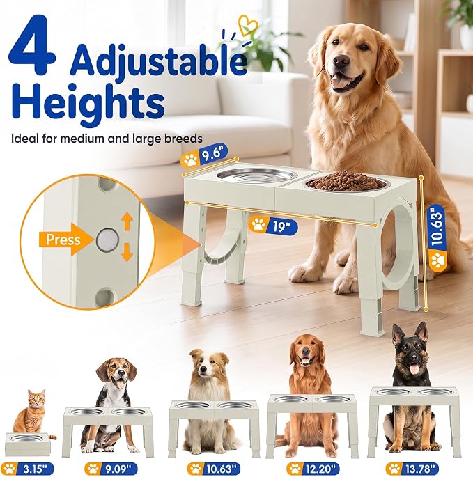 XIAZ Elevated Dog Bowls Large Breed Raised Dogs Bowl Stand Large/Medium Sized Dog Stainless Steel Food Water Bowl Stands 5 Heights Adjustable 9/11/12/14in Pet Feeder Dish Station