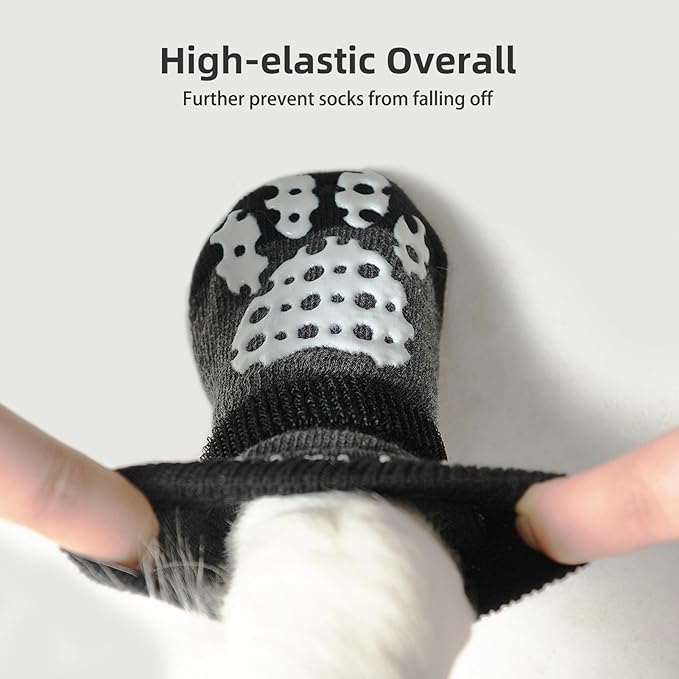 PUPTECK Anti-Slip Dog Socks with Double Sides Grips for Small Medium Large Dogs Hardwood Floors Prevents Licking, Dog Shoes for Hot Pavement Traction Control Paw Protector for Senior Dogs, Grey S