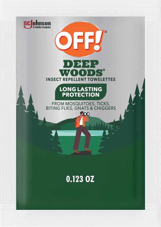 OFF! Deep Woods Mosquito and Insect Repellent Wipes, Long lasting, 12 Individually Wrapped Wipes (Pack of 1)