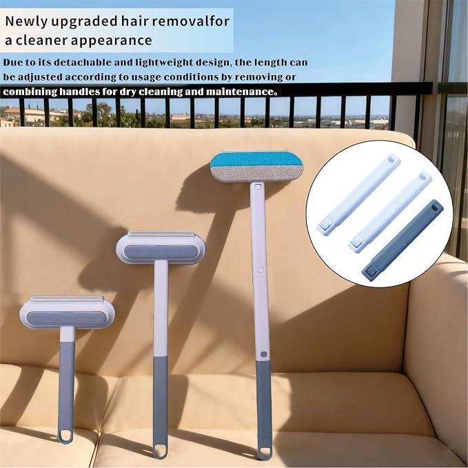 4 in 1 Pet Hair Remover Tool, Grey, 23.3Inch Adjustable Long Handle, Reusable, Washable Lint Cleaner for Dog and Cat Hair, Gentle on Furniture, for Couch, Furniture, Carpet, Clothes, Bedding