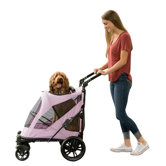 Pet Gear NO-Zip Pet Stroller with Dual Entry, Push Button Zipperless Entry for Single or Multiple Dogs/Cats, Pet Can Easily Walk in/Out, Gel-Filled Tires, Larkspur, Excursion