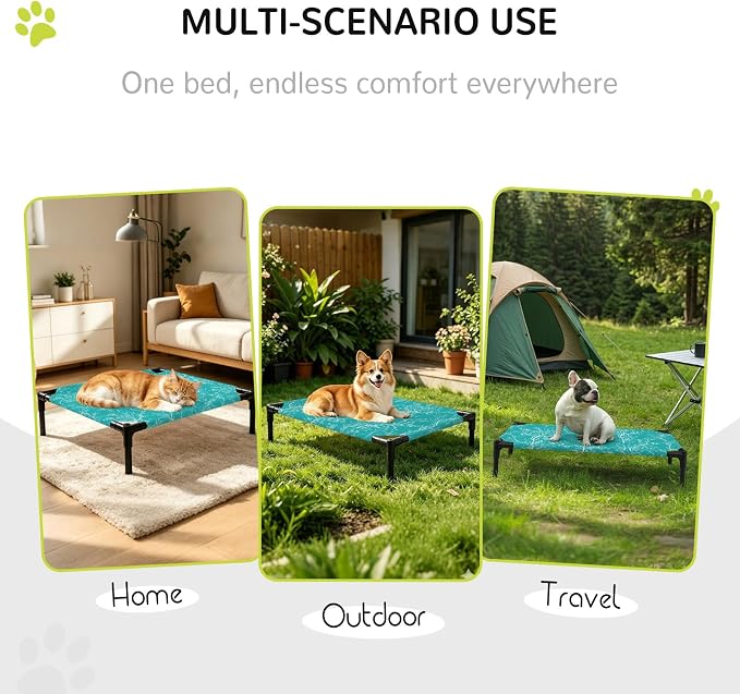 Outdoor Elevated Dog Bed for Large Dogs, Teal Botanical Breathable Cooling Raised Dog Cot for Indoor/Outdoor, Vintage Floral Plants Branch Waterproof Elevated Pet Beds, L 28 x 22 in