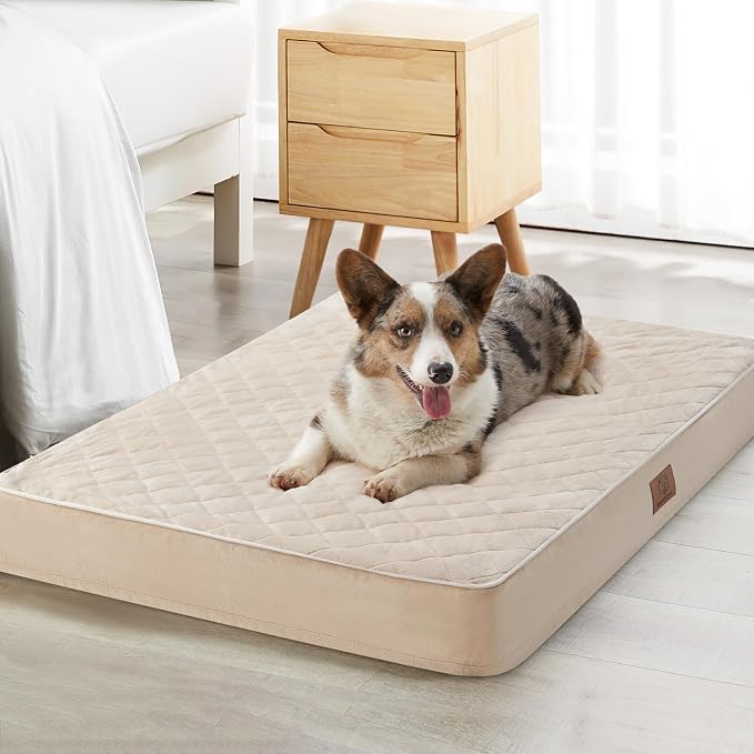 WNPETHOME Orthopedic Waterproof XL Dog Bed for Crate Cozy Sleep | Extra Large Washable Dogs Bed with Removable Cover, Multi-Needle Quilting Dogs XL Crate Bed for Relax , Beige 41x27 Inch