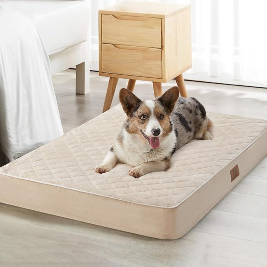 WNPETHOME Orthopedic Waterproof XL Dog Bed for Crate Cozy Sleep | Extra Large Washable Dogs Bed with Removable Cover, Multi-Needle Quilting Dogs XL Crate Bed for Relax , Beige 41x27 Inch
