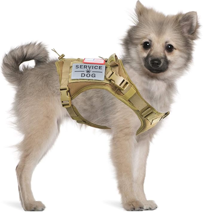 Tactical Service Dog Harness Vest,K9 Adjustable Work Water-Resistant Military Comfortable Molle Handle with Extenrder Strap (S, Khaki)