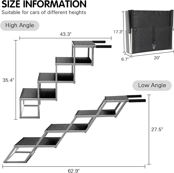 DGSL Folding Dog Stairs for Car, 20" Extra Wide 4-Step for Large Dogs | Extra-Wide Stable Steps Reducing Jumping Needs and Supporting Safer Pet Mobility