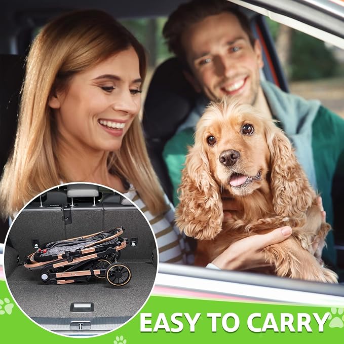 Dog Stroller for Dogs - 3 in 1 Pet Stroller with Detachable Storage Basket 4 All-Terrain Rubber Wheels Pull Rod Durable Travel Carrier for Max 45 lbs Medium Dogs 2 Small Cats