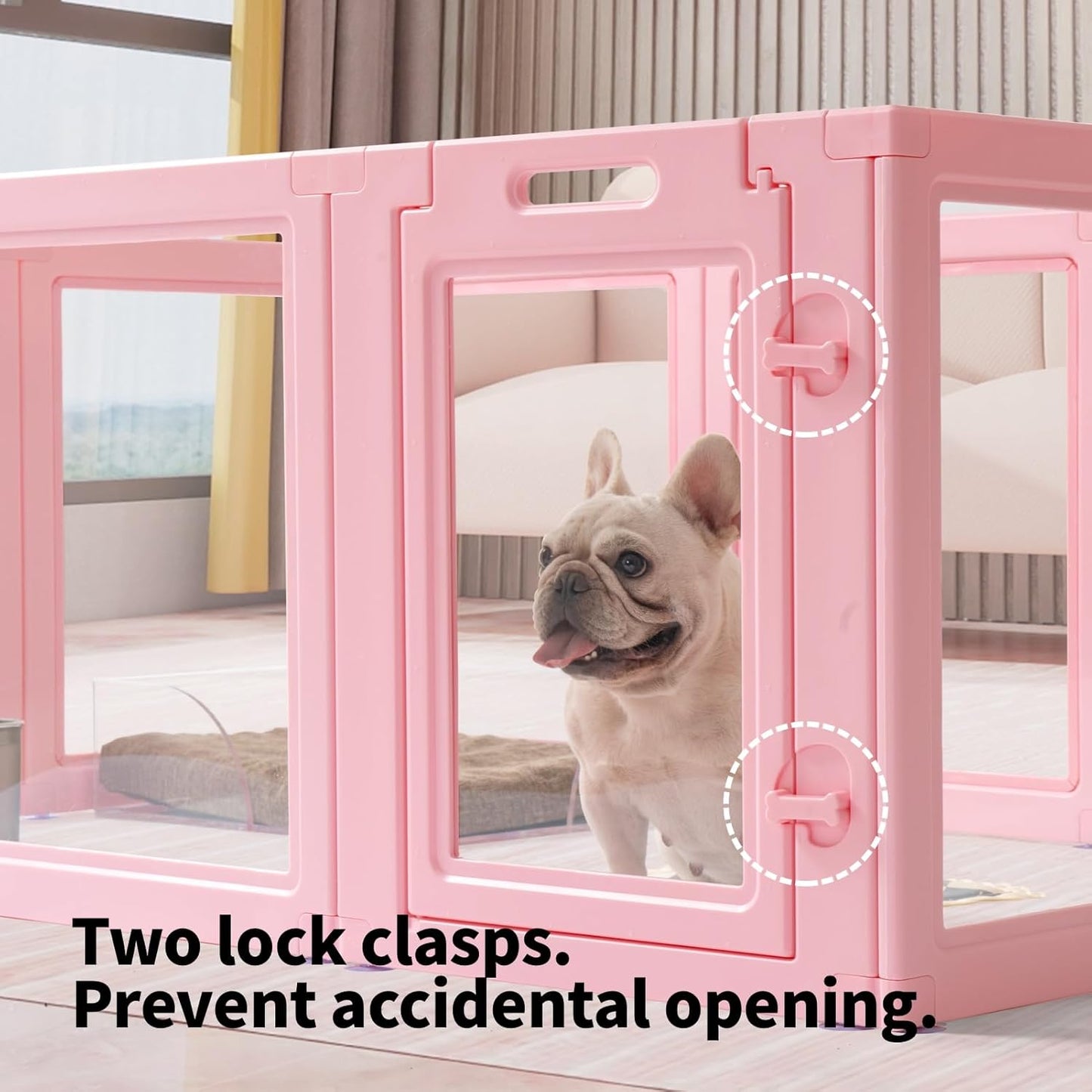 DIY Clear Acrylic Dog Playpen House,Quick Easy Assembly and Disassembly,Strong Floor Suction,Indoor and Outdoor Use,Easy Cleansing Puppy Fence (Sakura Pink, 23.6" H, 12PCS)