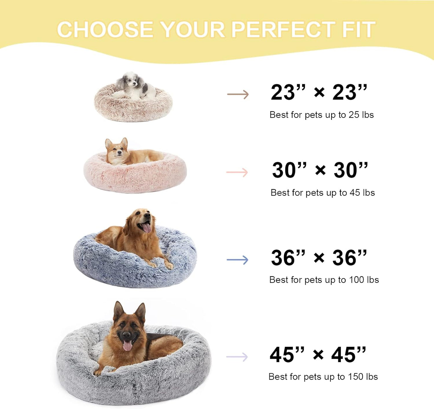 Bedfolks Calming Donut Dog Bed, 23 Inches Round Fluffy Dog Beds for Small Dogs, Machine Washable Anti-Anxiety Plush Puppy Bed（Brown, Small）