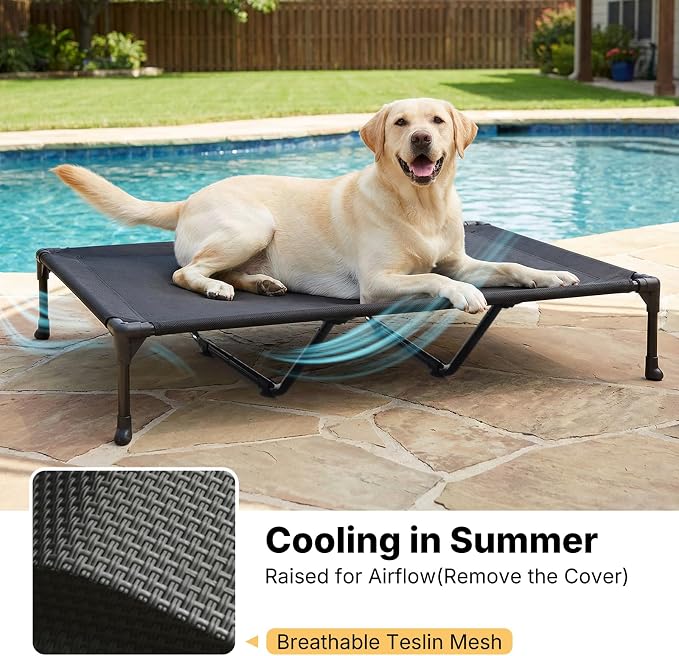 Veehoo Elevated Dog Beds Large Sized Dog with Fluffy Plush Bolster Cushion | Orthopedic Raised Dog Beds for Indoor Outdoor, Soft Pet Sofa Cot with Removable Washable Mat, No-Slip Feet, 59" x 37", White