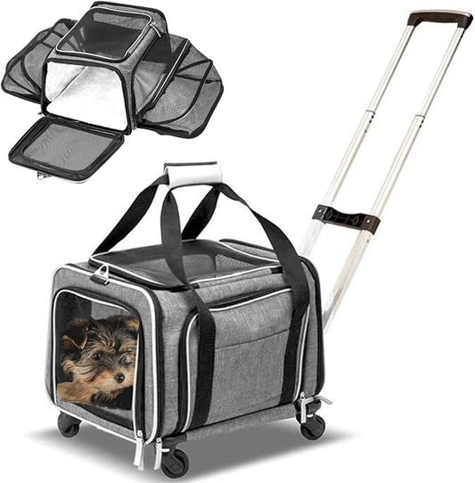 Ruff Life 101 Airline Approved Expandable Premium Pet Carrier on Wheels- Two Sided Expandable Rolling Carrier- Designed for Dogs & Cats- Extra Spacious Soft Lined Carrier! (Grey)