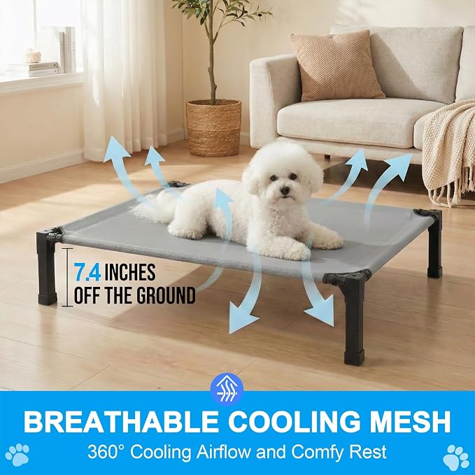 Elevated Dog Bed Raised Cooling Dog Cot for Small Dogs, Portable Indoor & Outdoor Pet Bed with No-Slip Feets Breathable Mesh Pet Bed for Camping Outdoor