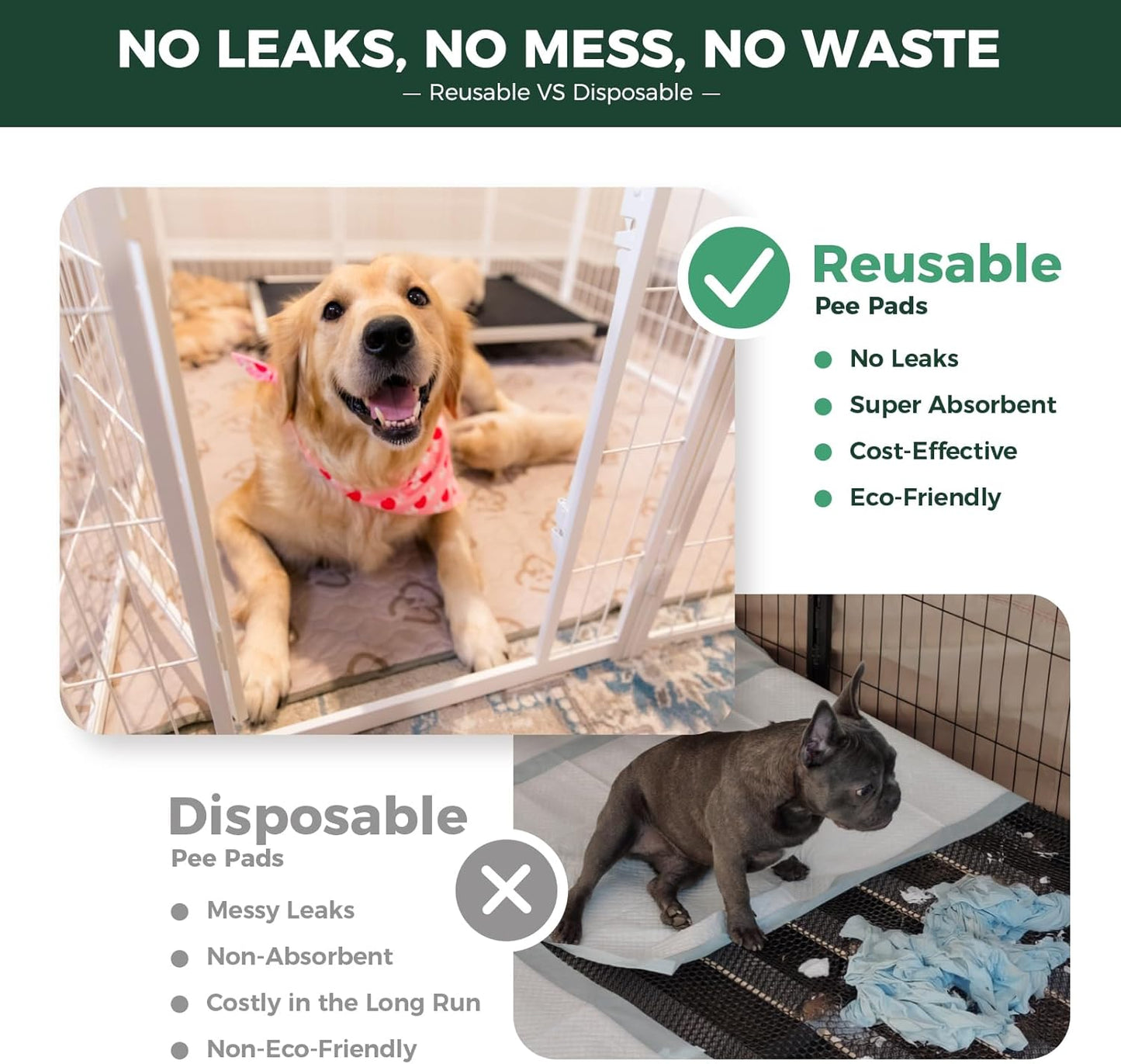 FXW Washable Pee Pads for Dogs, Puppy Pads with Super Absorbent, Specifically Designed for FXW Rollick/Homeplus 32/40/45inch 6 Panels Dog Playpen, 71" × 43" Rectangle, Khaki, 2 Packs