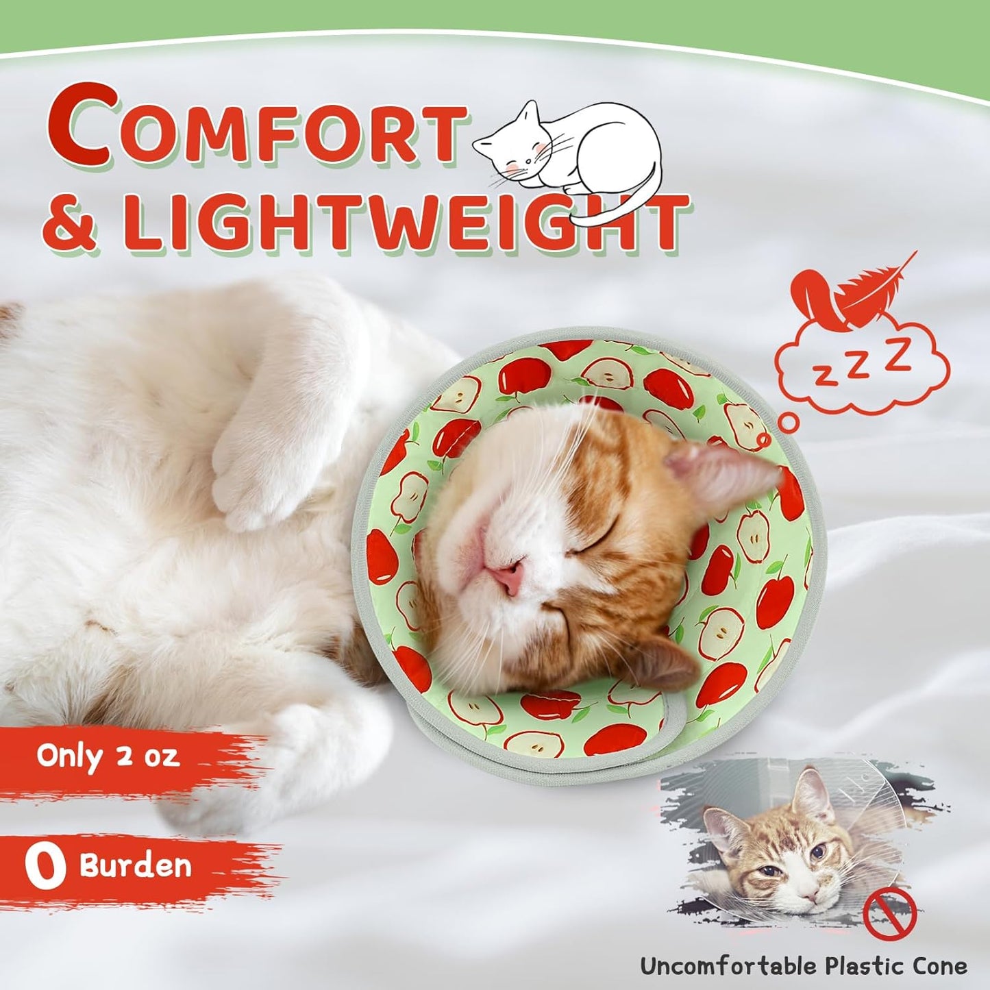 Cat Cone Collar Soft to Stop Licking, Adjustable, Foldable Lightweight Kitten Cones After Surgery Recovery for Cats & Kittens, Cat Cone Alternative (AppleRed, L)