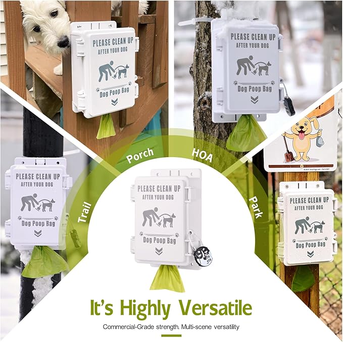 Outdoor Dog Poop Bag Dispenser Wall Mountable, Waterproof & Commercial-Grade, Outdoor Organizer for Home, Parks, Apartments, Property Management with 135 Bags & Lock Included