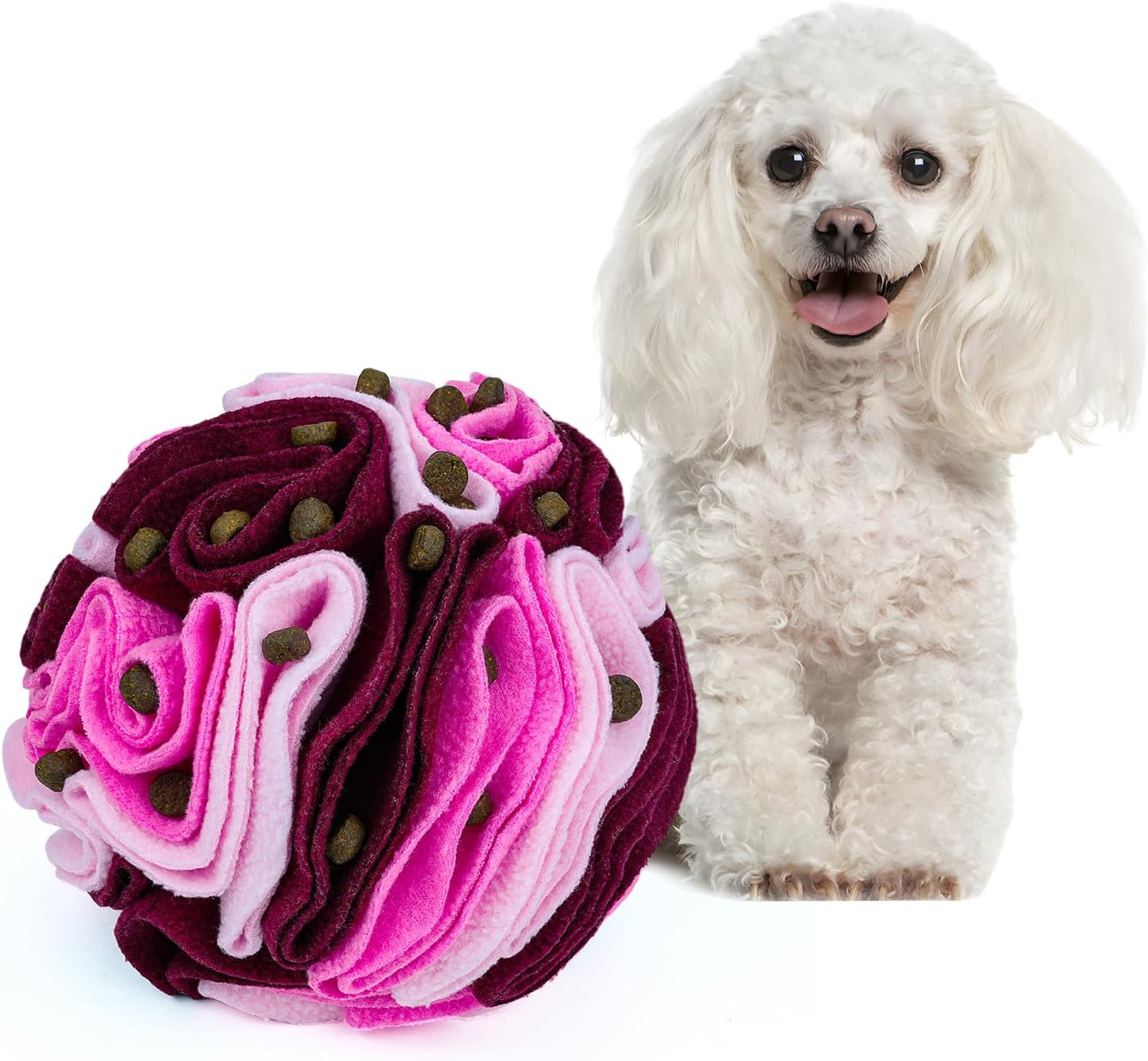 Pet Snuffle Ball, Puzzle Sniffing Interactive Dog Ball for Blind Dogs Training Stress Relief Dog Enrichment Toys Treat Machine Washable (15cm, Fantasy Pink)