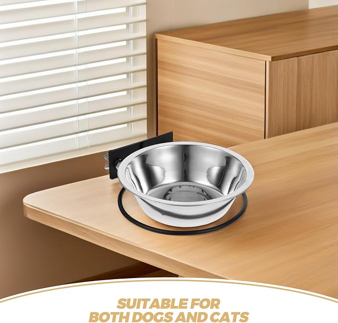 ULTECHNOVO Raised Wall Mounted Dog Bowl with Deep Stainless Steel Food and Water Bowls Large Elevated Pet Feeder Station for Indoor and Outdoor Use