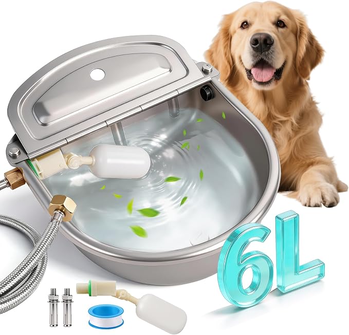 Large Automatic Dog Water Dispenser Outdoor, with Float Valve | Heavy Duty 304 Stainless Steel, Auto Refill Water Bowl, For Dogs Cats Pig Cow Goat Sheep Deer Chicken
