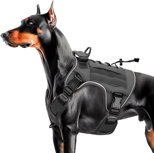 Heavy-Duty Tactical Dog Harness for Large Dogs, No Pull Adjustable Reflective Pet Vest with Molle System, K9 Military-Grade Control for Service Training, Outdoor & 10+ Breeds, Gray, Large