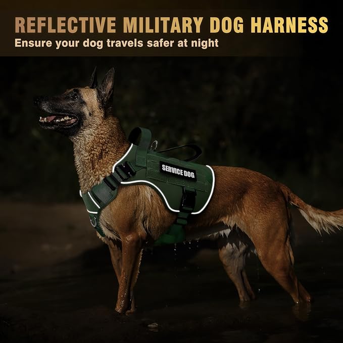Tactical Dog Harness for Large Dog, Heavy Duty Service Dog MOLLE Vest with 10 Pet Patches, No Pull Military Working Vest for Training Hunting Walking