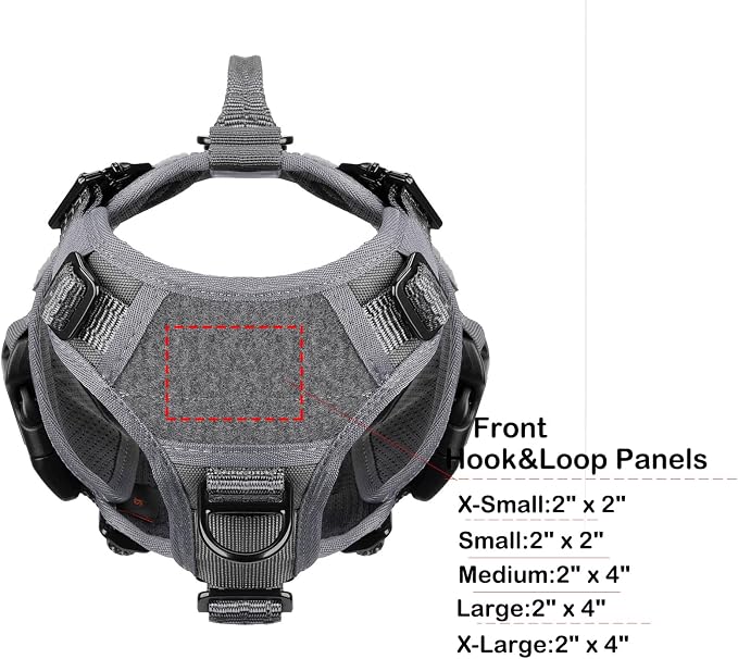 ICEFANG No Pull Tactical Dog Harness for X-Small Dogs,Adjustable Dog Vest | Control Handle,MOLLE Panel,Front Hook,3 Leash Clips,Soft Padded,for walking training,Grey,X-Small
