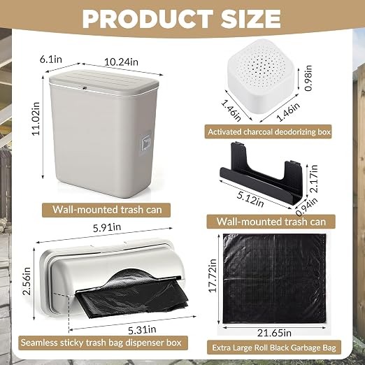 Mifoci Dog Poop Trash Can Outside, 2.4 Gallon Wall Mount Small Pet Waste Bin with Trash Bag Dispenser, Activated Carbon Odor Control, Small Pet Waste Bin with Lid for Fence Garbage Outdoors