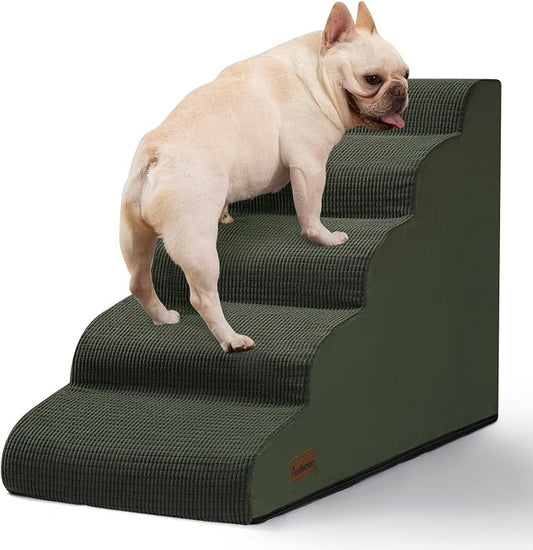 Aodisman Dog Stairs for High Bed,5-Step Pet Ramp for Small Dogs and Cats | 22.2" H Dog Steps for Bed with High-Density Foam, Help Olders,Short-Legged Dogs,Puppy and Cats Get on Beds Easily,Grey,Green