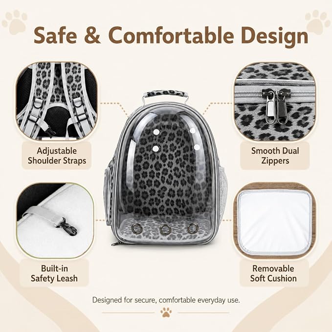 Expandable Cat Carrier Backpack for Cats & Dogs, Bubble Window Pet Travel Backpack with Breathable Mesh, Anti-Collapse Structure, Side Door, for Vet Visits, Hiking, Black and White Animal