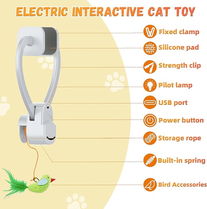 Interactive Cat Toys for Indoor Cats Automatic Electric Flying Bird Feather Mouse Toy - Best Kitten & Adult Cat Enrichment Mouse cat Toy Hanging Electric Kitty Toys for Bored Cats
