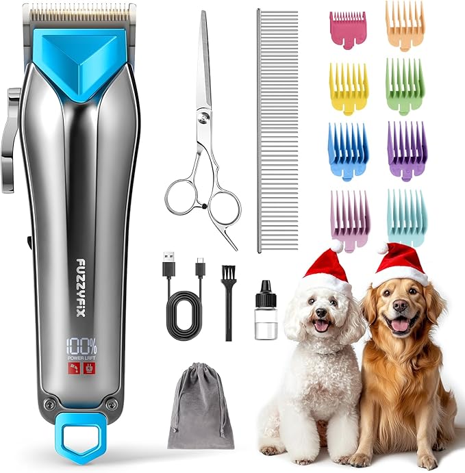 Dog Clippers for Grooming with Detachable Blade for Thick Coats, Cordless Rechargeable Low Noise Professional Pet Grooming Hair Trimmer Shaver Kit with 8 Guide Combs for Dogs Cats Animals