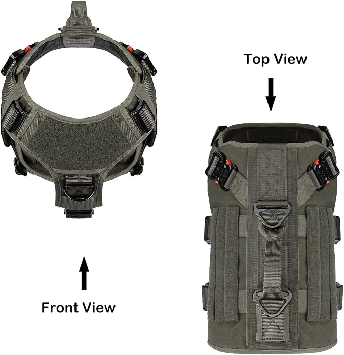 ICEFANG No Pull Tactical Dog Harness for X-Large Dogs,Adjustable Dog Vest | Control Handle,MOLLE Panel,Front Hook,3 Leash Clips,Soft Padded,for walking training,Green,X-Large
