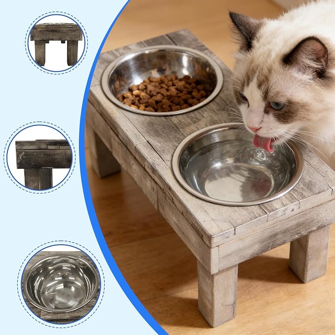 Pet Berjen Table Elevated Double Bowl Pet Feeder, Brown Wash (Large) (02189)